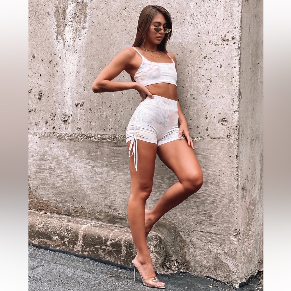 By Egreis Kenzie sports bra & shorts set pink purple Tie-Dye NWOT size S